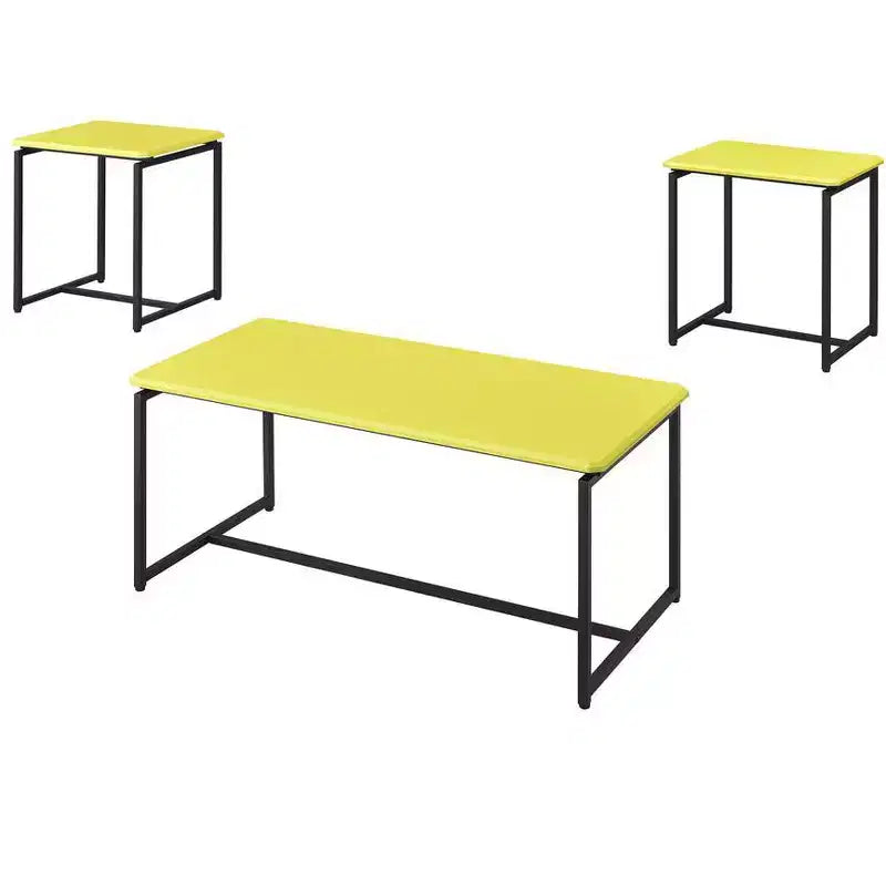Ensemble de 3 tables basses Gaetano en fibre de carbone jaune, table basse de 100 cm avec 2 tables d'appoint, plateau en MDF, structure en métal