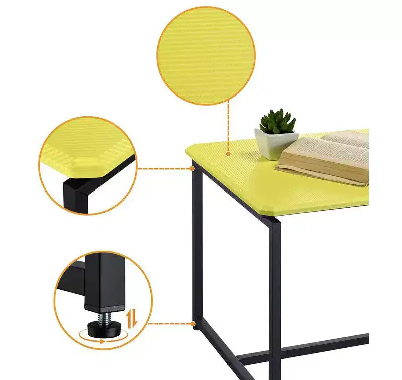 Ensemble de 3 tables basses Gaetano en fibre de carbone jaune, table basse de 100 cm avec 2 tables d'appoint, plateau en MDF, structure en métal
