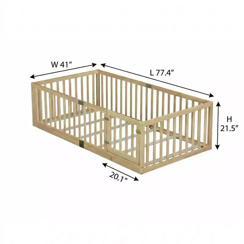 Lit jumeau superposé Sailvan avec barrières hautes et porte, cadre de lit plateforme en bois d'hévéa massif pour enfants