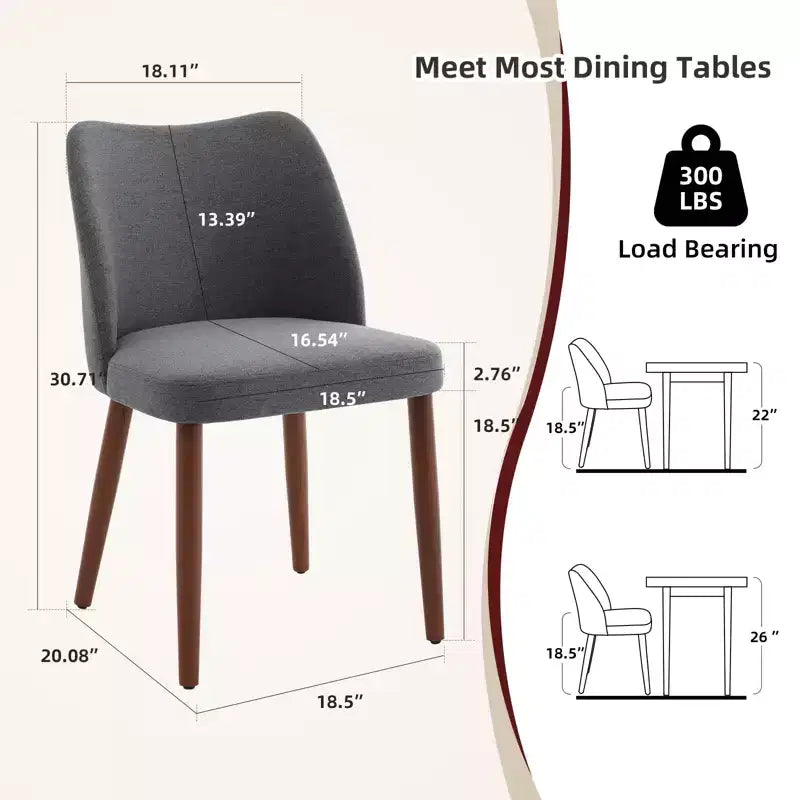 Chaises de salle à manger modernes à dossier ailé (lot de 2) avec revêtement en tissu de lin, coussins épais pour un confort d'assise durable