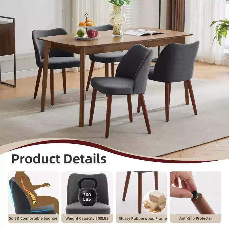 Chaises de salle à manger modernes à dossier ailé (lot de 2) avec revêtement en tissu de lin, coussins épais pour un confort d'assise durable