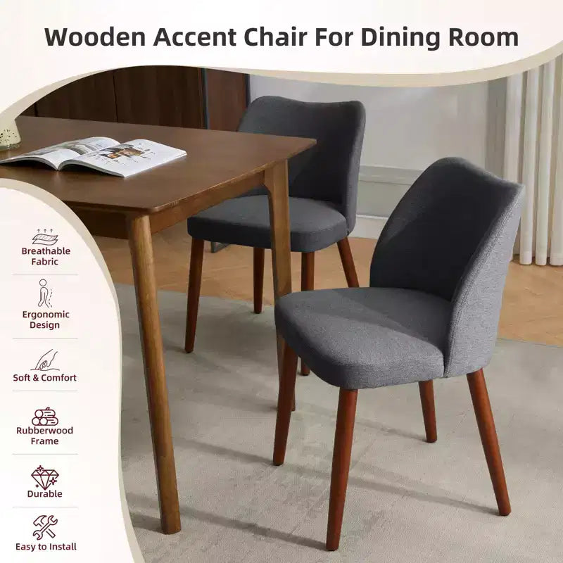 Chaises de salle à manger modernes à dossier ailé (lot de 2) avec revêtement en tissu de lin, coussins épais pour un confort d'assise durable