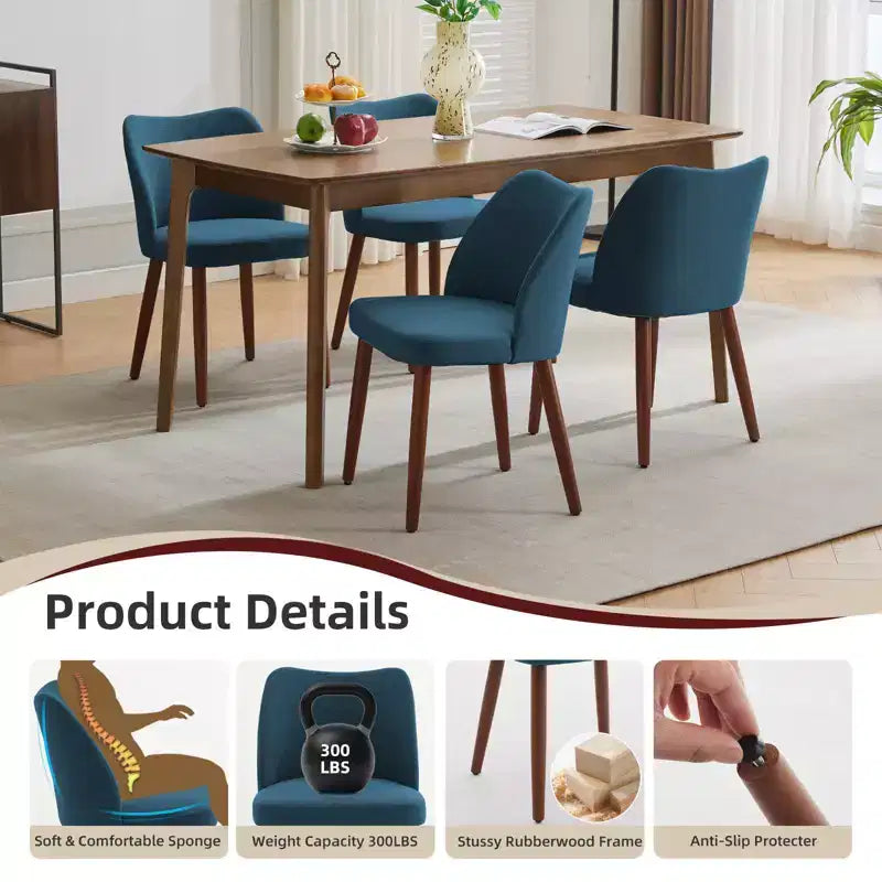 Chaises de salle à manger modernes à dossier ailé (lot de 2) avec revêtement en tissu de lin, coussins épais pour un confort d'assise durable