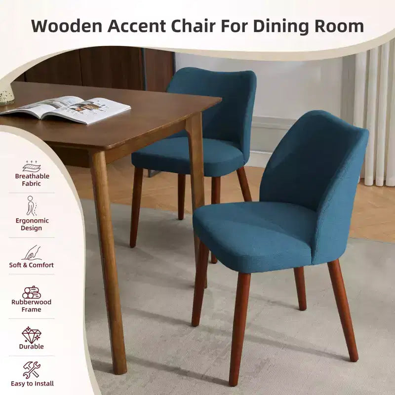 Chaises de salle à manger modernes à dossier ailé (lot de 2) avec revêtement en tissu de lin, coussins épais pour un confort d'assise durable