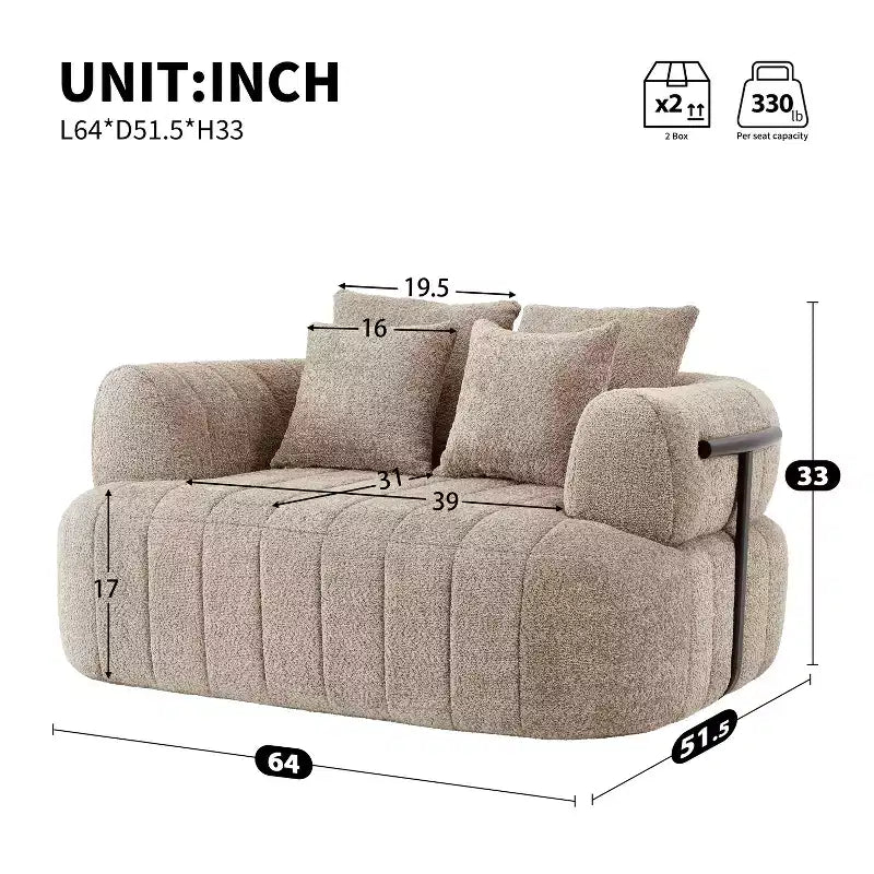 ModernLuxe Grand Canapé 64'' Bouclé Nuage, Chaise Longue sans Structure Soutenue par Métal pour Salon/Chambre à Coucher