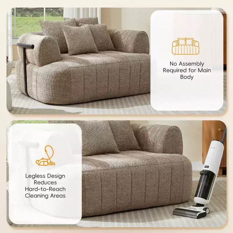 ModernLuxe Grand Canapé 64'' Bouclé Nuage, Chaise Longue sans Structure Soutenue par Métal pour Salon/Chambre à Coucher