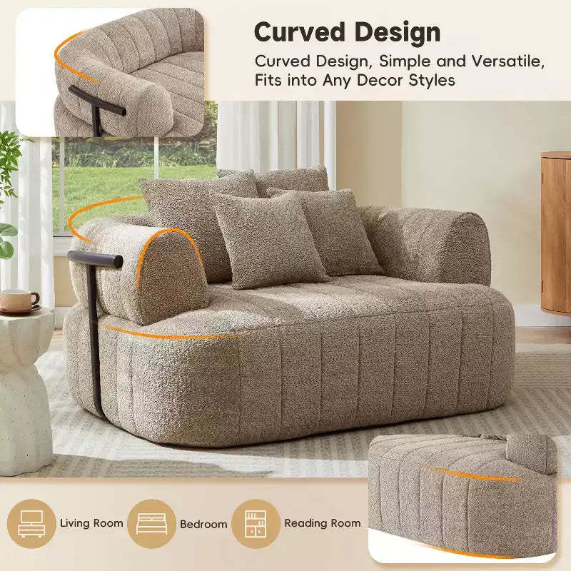 ModernLuxe Grand Canapé 64'' Bouclé Nuage, Chaise Longue sans Structure Soutenue par Métal pour Salon/Chambre à Coucher