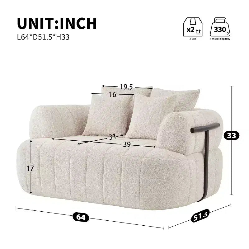 ModernLuxe Grand Canapé 64'' Bouclé Nuage, Chaise Longue sans Structure Soutenue par Métal pour Salon/Chambre à Coucher