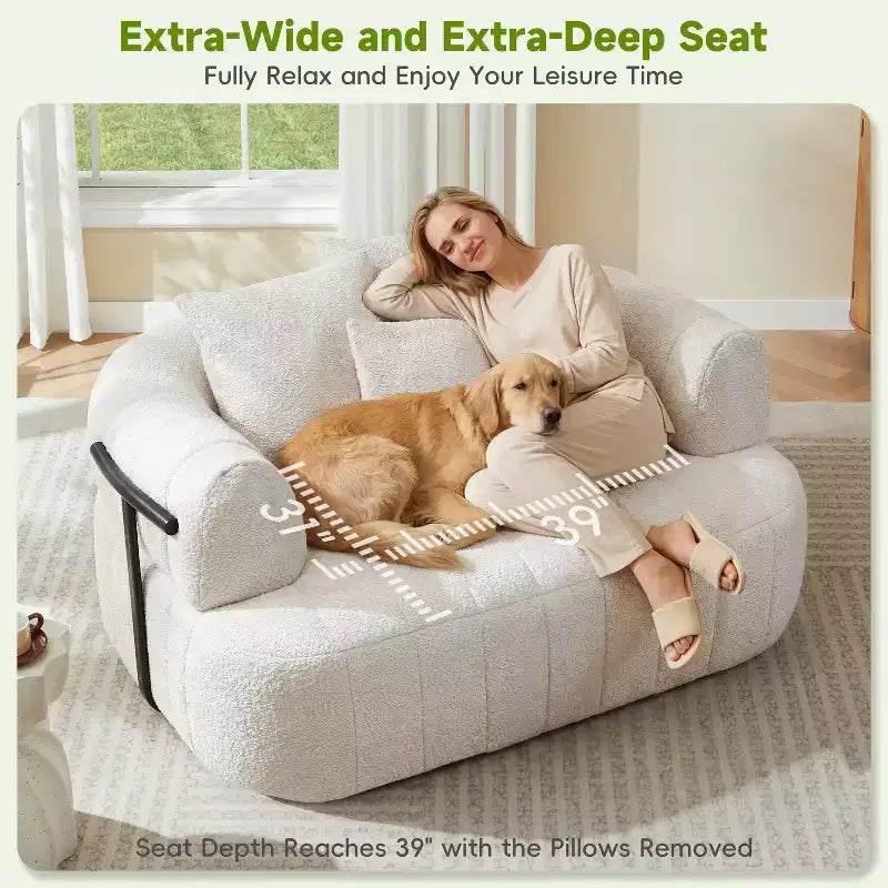 ModernLuxe Grand Canapé 64'' Bouclé Nuage, Chaise Longue sans Structure Soutenue par Métal pour Salon/Chambre à Coucher
