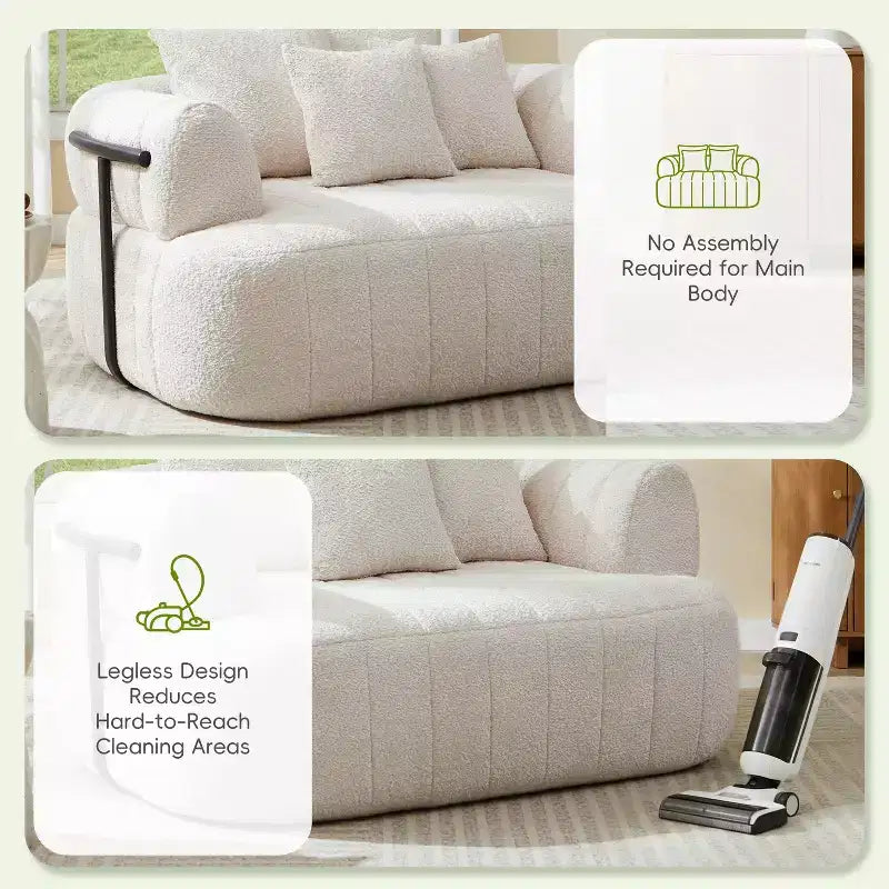 ModernLuxe Grand Canapé 64'' Bouclé Nuage, Chaise Longue sans Structure Soutenue par Métal pour Salon/Chambre à Coucher