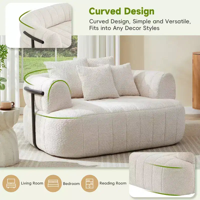 ModernLuxe Grand Canapé 64'' Bouclé Nuage, Chaise Longue sans Structure Soutenue par Métal pour Salon/Chambre à Coucher