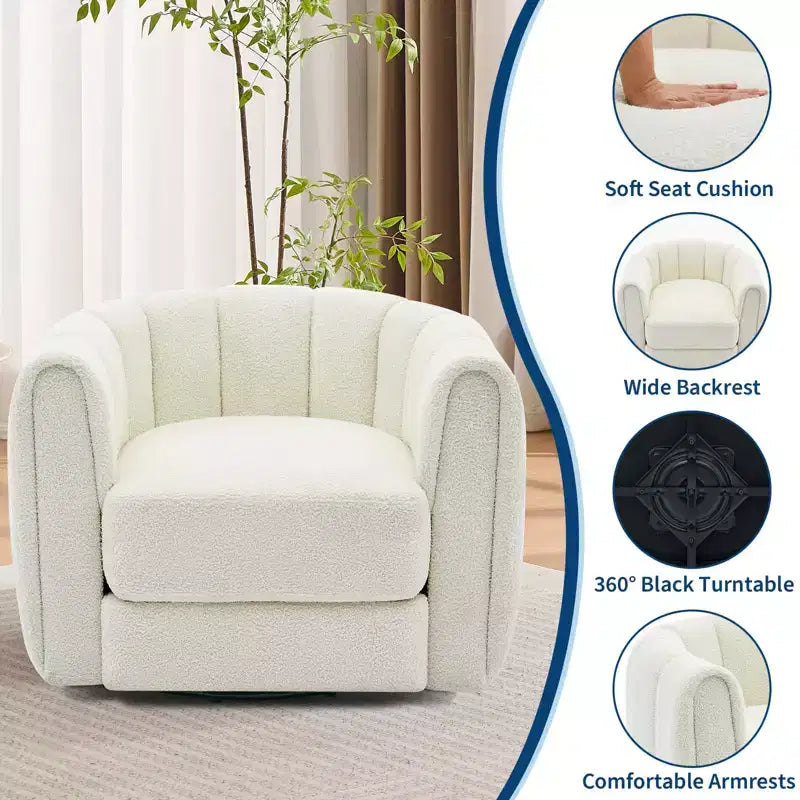 2 fauteuils d'appoint pivotants, fauteuil barillet en tissu peluche Teddy à rotation 360°, base robuste, beige pour salon, chambre, bureau