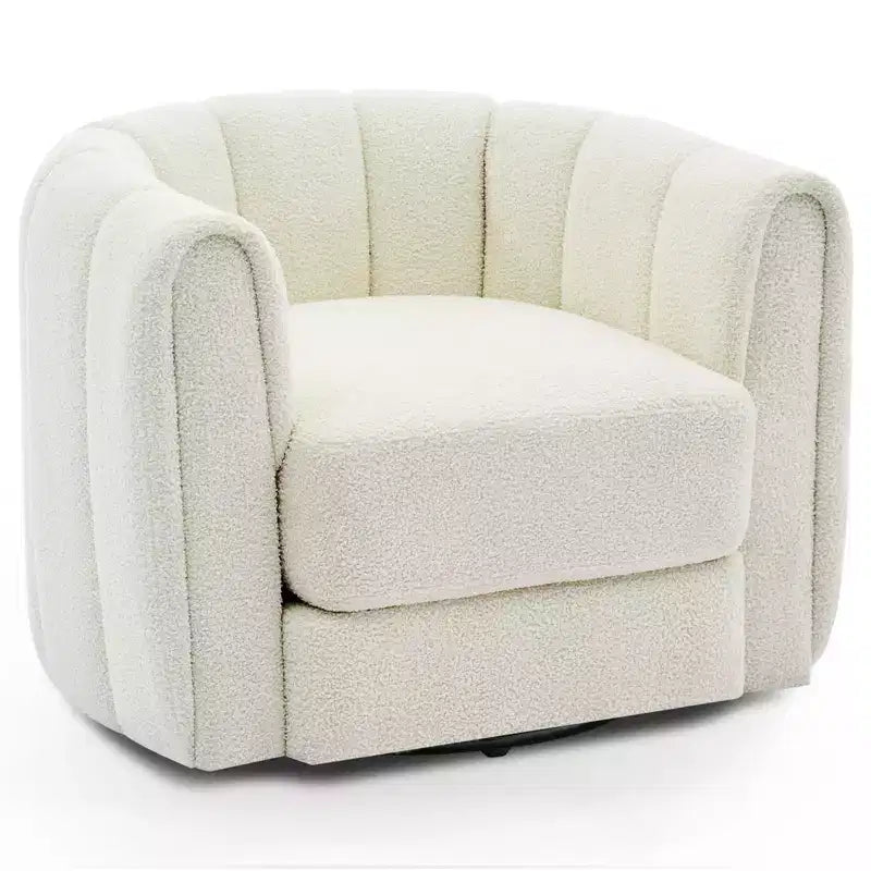 2 fauteuils d'appoint pivotants, fauteuil barillet en tissu peluche Teddy à rotation 360°, base robuste, beige pour salon, chambre, bureau