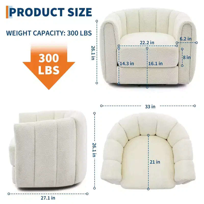 2 fauteuils d'appoint pivotants, fauteuil barillet en tissu peluche Teddy à rotation 360°, base robuste, beige pour salon, chambre, bureau
