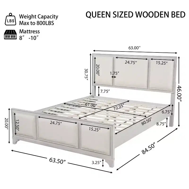 Lit plateforme ModernLuxe en bois avec tête et pied de lit rembourrés beiges, format King/Queen, style ferme moderne