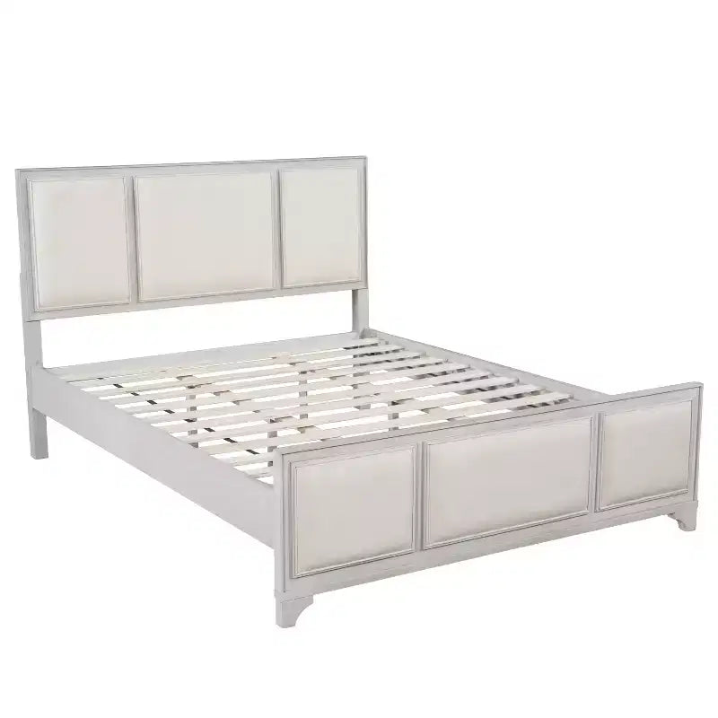 Lit plateforme ModernLuxe en bois avec tête et pied de lit rembourrés beiges, format King/Queen, style ferme moderne