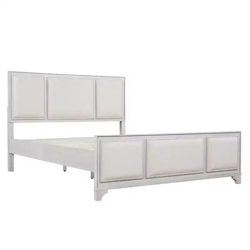 Lit plateforme ModernLuxe en bois avec tête et pied de lit rembourrés beiges, format King/Queen, style ferme moderne