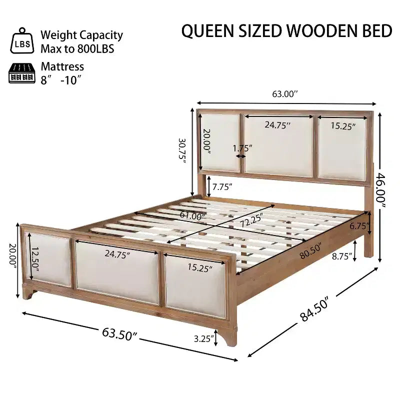 Lit plateforme ModernLuxe en bois avec tête et pied de lit rembourrés beiges, format King/Queen, style ferme moderne