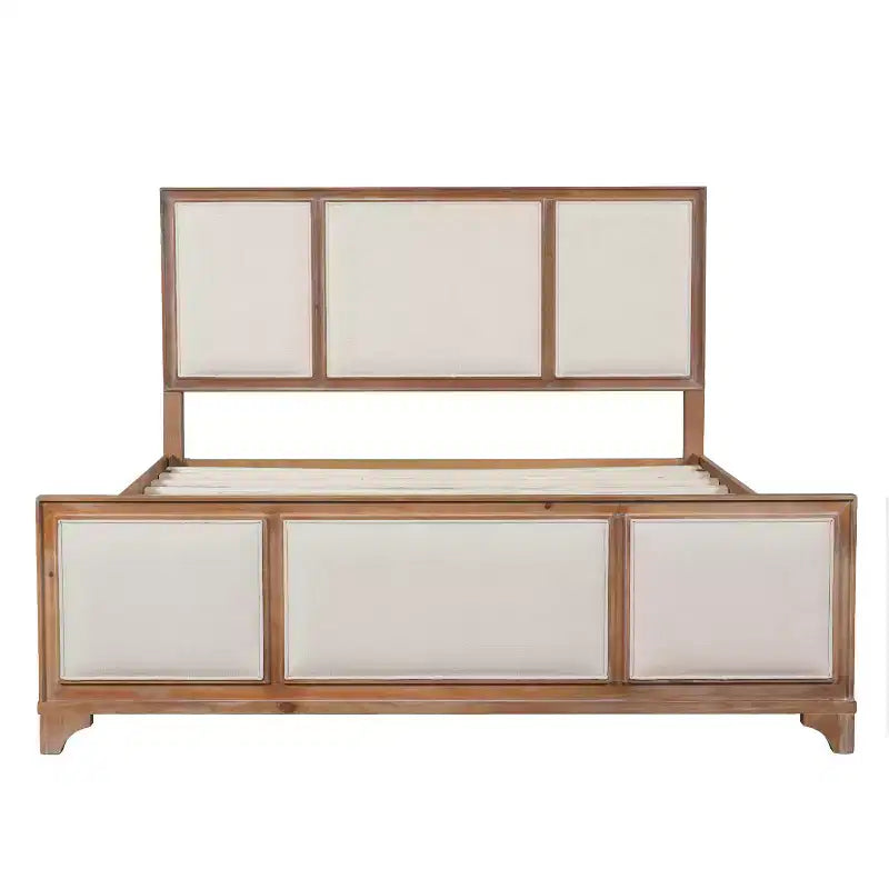 Lit plateforme ModernLuxe en bois avec tête et pied de lit rembourrés beiges, format King/Queen, style ferme moderne