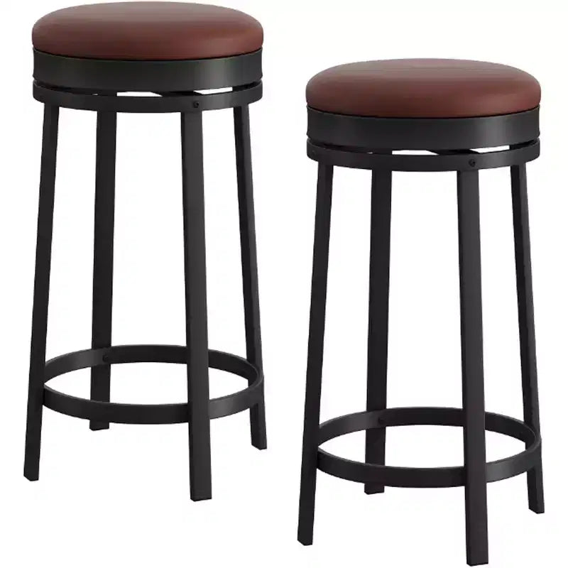 Lot de 4 tabourets de bar pivotants 24", revêtement en PU, cadre en métal, sans dossier, ronds, hauteur comptoir pour îlot de cuisine/bar maison