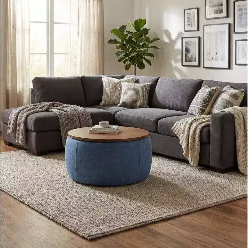 Round Storage Table, 2-in-1 Multi-Function as End Table & Ottoman, 25.5x25.5x14.5, Modern End Table for Living Room & Bedroom Office Navy Blue