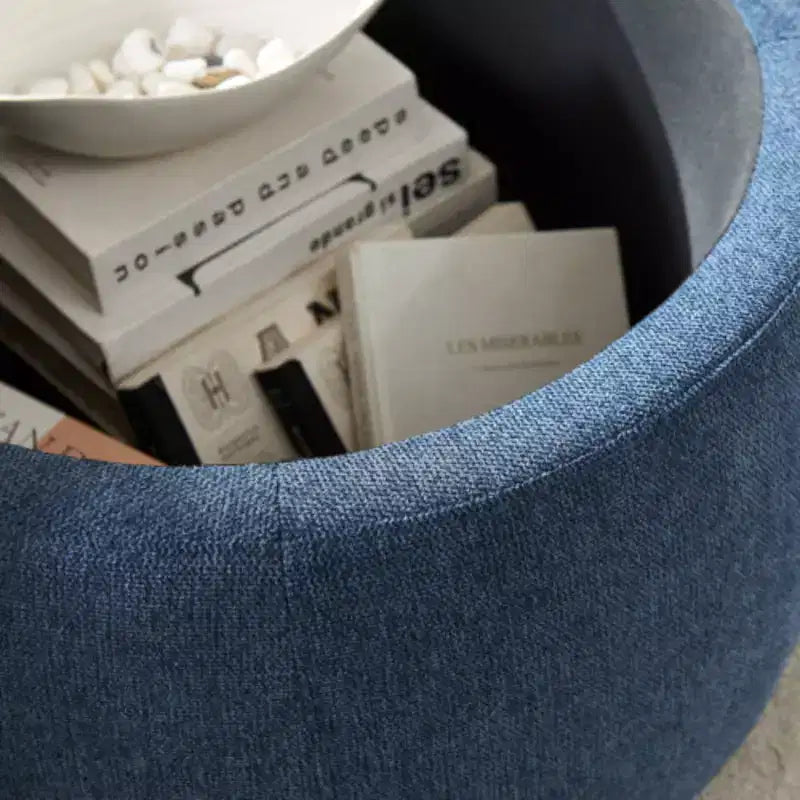 Table de rangement ronde, multifonction 2 en 1 (table d'appoint et pouf), 64,7x64,7x36,8 cm, table d'appoint moderne pour salon, chambre et bureau, bleu marine