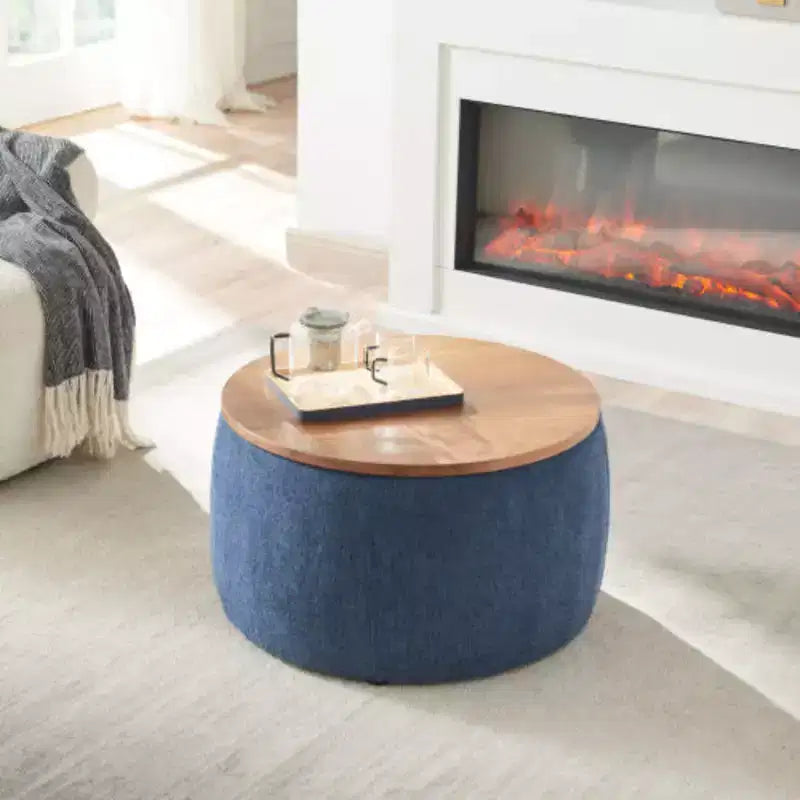 Table de rangement ronde, multifonction 2 en 1 (table d'appoint et pouf), 64,7x64,7x36,8 cm, table d'appoint moderne pour salon, chambre et bureau, bleu marine