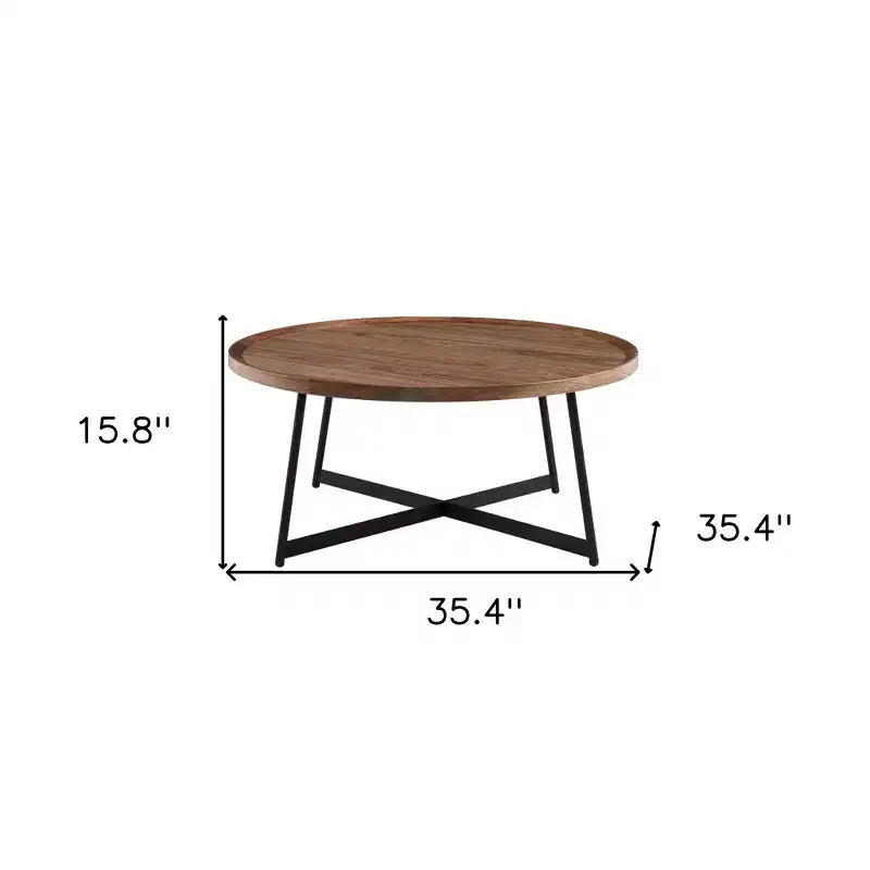 HomeRoots Table basse à cadre rond en bois et métal marron et noir 35