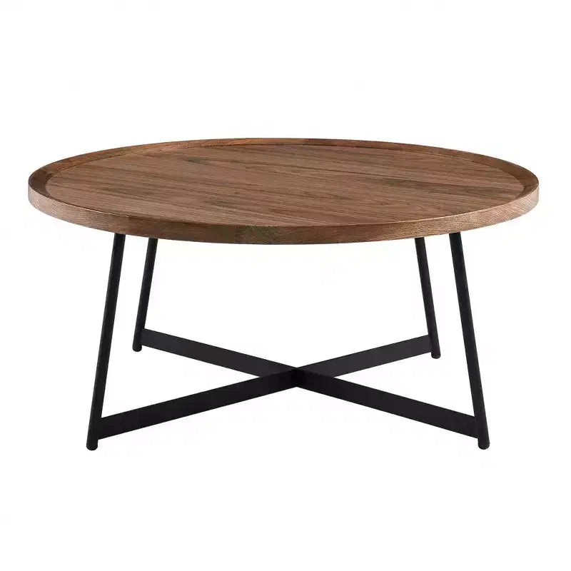 HomeRoots Table basse à cadre rond en bois et métal marron et noir 35