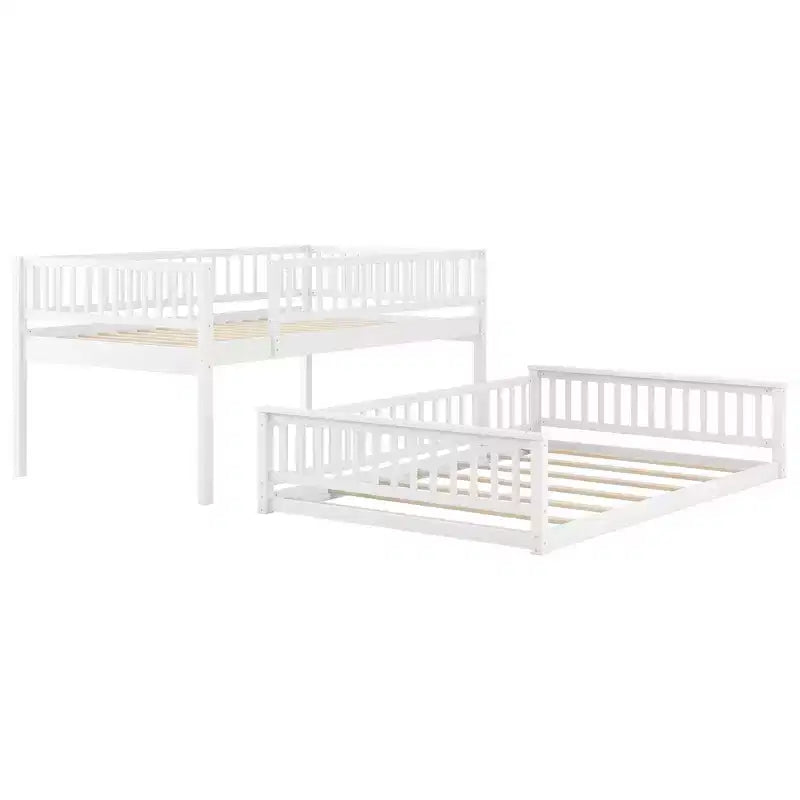 Lit en bois Queen Size FAMYYT avec garde-corps, échelle, montage facile