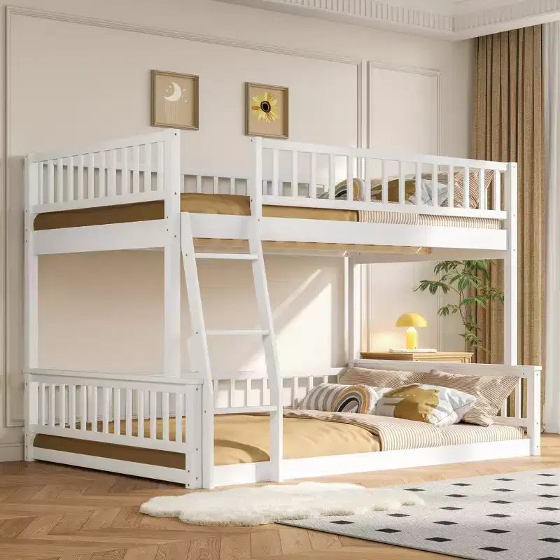 Lit en bois Queen Size FAMYYT avec garde-corps, échelle, montage facile