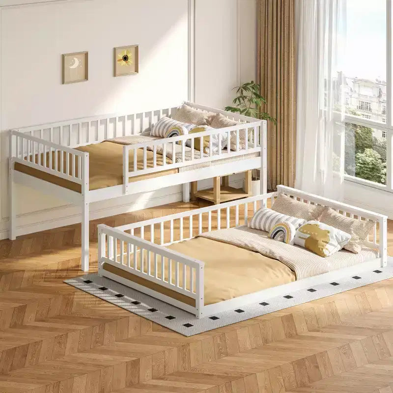 Lit en bois Queen Size FAMYYT avec garde-corps, échelle, montage facile