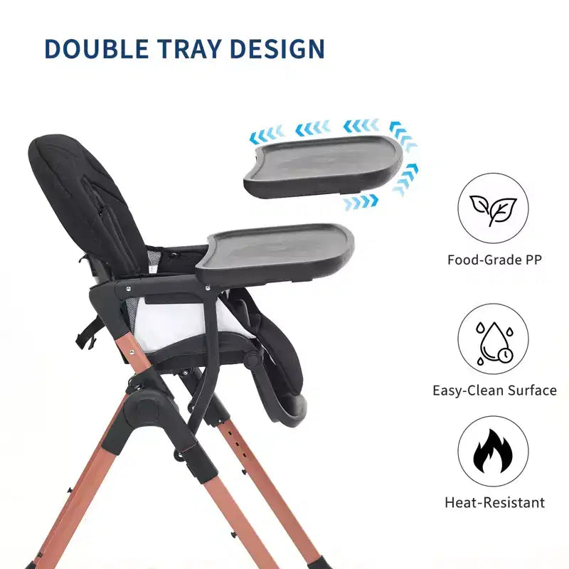 Chaise haute portable et pliable 3-en-1, chaise d'alimentation réglable avec plateaux amovibles, chaise convertible compacte pour bébé de 6 à 36 mois