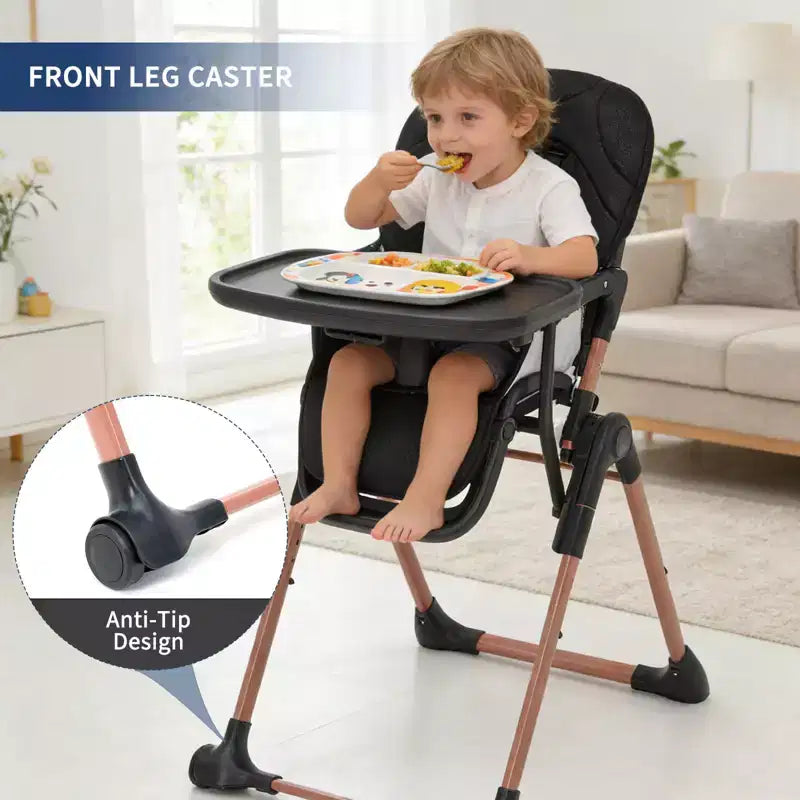 Chaise haute portable et pliable 3-en-1, chaise d'alimentation réglable avec plateaux amovibles, chaise convertible compacte pour bébé de 6 à 36 mois