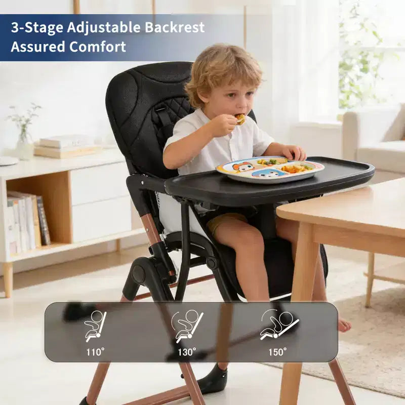 Chaise haute portable et pliable 3-en-1, chaise d'alimentation réglable avec plateaux amovibles, chaise convertible compacte pour bébé de 6 à 36 mois