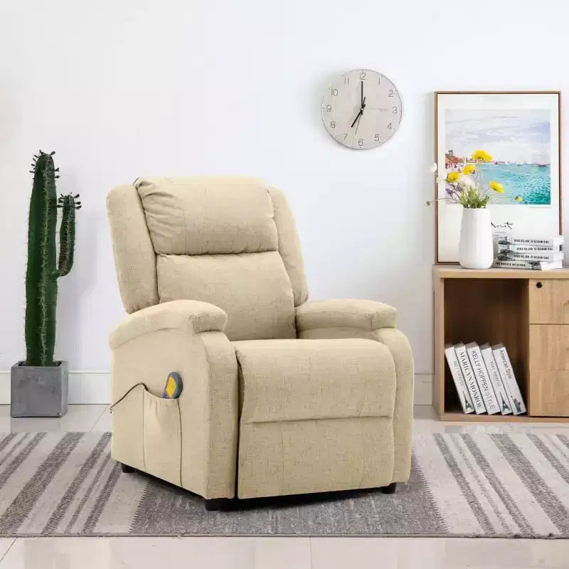 vidaXL Fauteuil de massage Crème Tissu et métal Medium