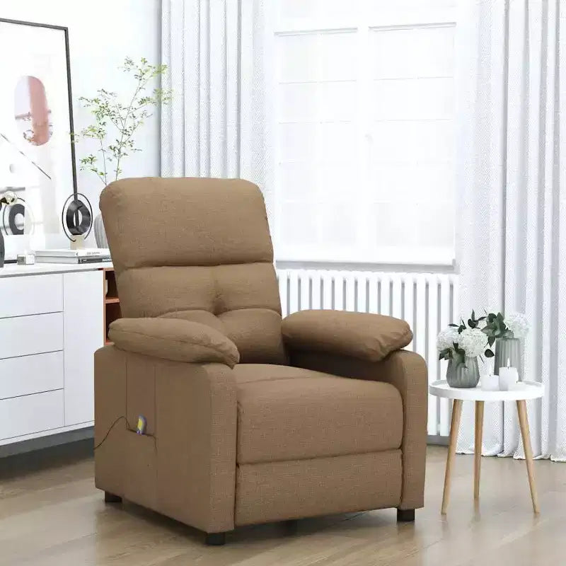 vidaXL Fauteuil de massage Marron Tissu, Bois, Métal Large