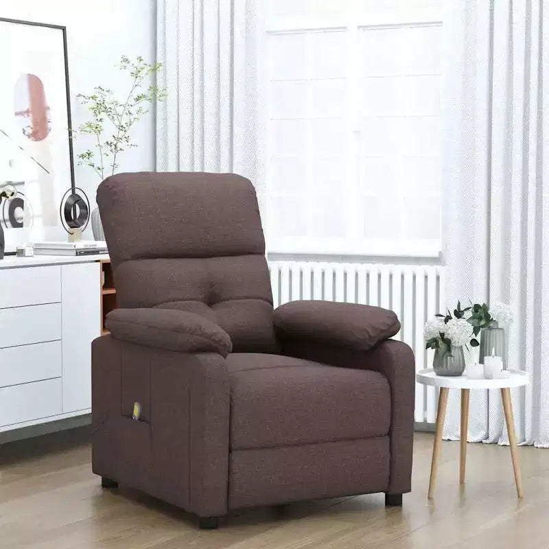 vidaXL Fauteuil de massage Marron Tissu, Bois, Métal Large