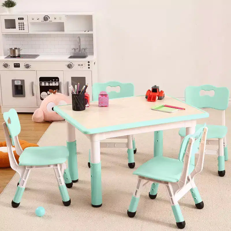 Ensemble table et 4 chaises réglables pour enfants - Antidérapant, résistant aux graffitis, bureau multi-activités pour les 2-10 ans - Maison/Crèche/Salle d'étude, Bleu Lac