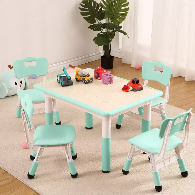 Ensemble table et 4 chaises réglables pour enfants - Antidérapant, résistant aux graffitis, bureau multi-activités pour les 2-10 ans - Maison/Crèche/Salle d'étude, Bleu Lac