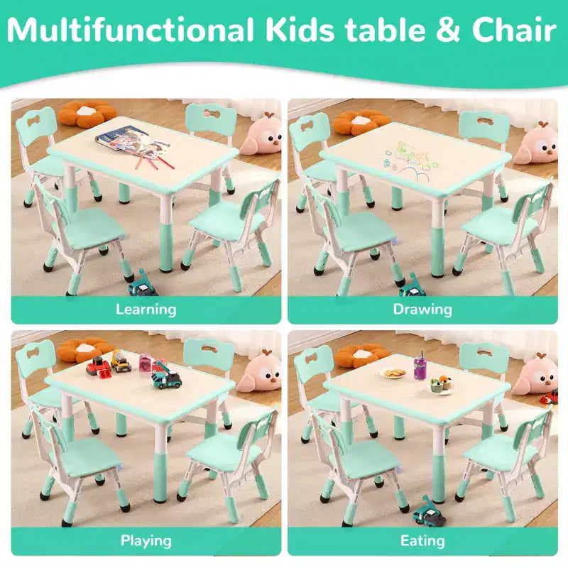 Ensemble table et 4 chaises réglables pour enfants - Antidérapant, résistant aux graffitis, bureau multi-activités pour les 2-10 ans - Maison/Crèche/Salle d'étude, Bleu Lac