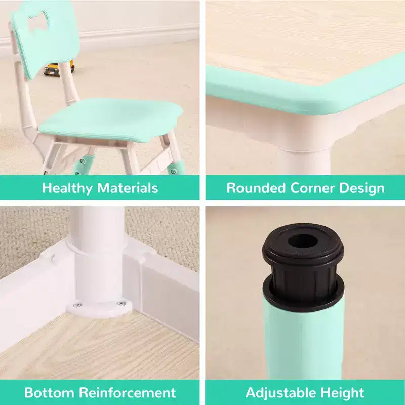 Ensemble table et 4 chaises réglables pour enfants - Antidérapant, résistant aux graffitis, bureau multi-activités pour les 2-10 ans - Maison/Crèche/Salle d'étude, Bleu Lac