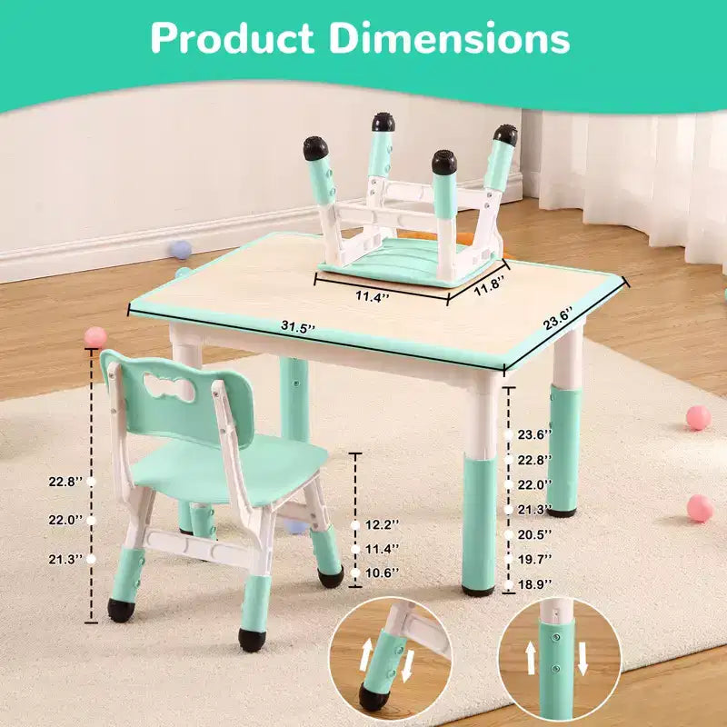 Ensemble table et 4 chaises réglables pour enfants - Antidérapant, résistant aux graffitis, bureau multi-activités pour les 2-10 ans - Maison/Crèche/Salle d'étude, Bleu Lac