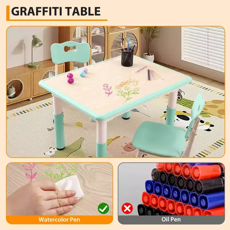 Ensemble table et 4 chaises réglables pour enfants - Antidérapant, résistant aux graffitis, bureau multi-activités pour les 2-10 ans - Maison/Crèche/Salle d'étude, Bleu Lac