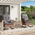 3-Piece High-Back Wicker Patio Rocking Chair Set with Side Table, All-Weather Rattan Outdoor Chairs with Washable Cushions, 330 lb Capacity