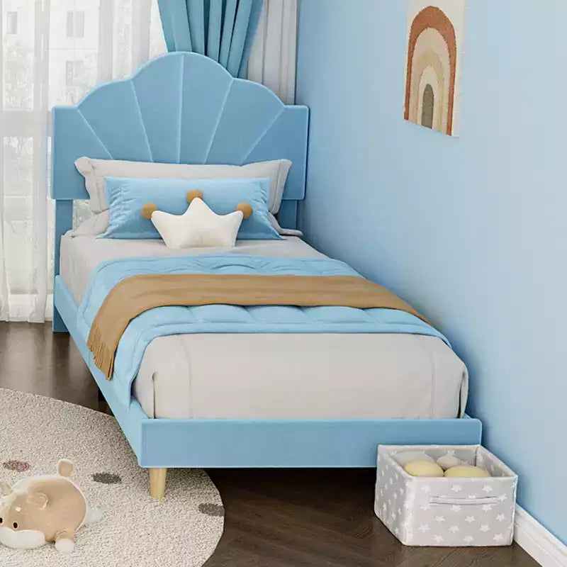 Twin Size Shell-Shaped Soft Upholstered Platform Bed Frame, Adjustable Headboard, Strong Wood Slats, Sturdy Metal Frame, Noise-Free, Easy Assembly