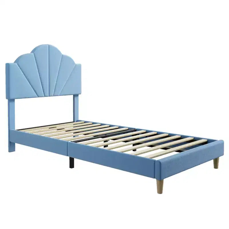 Cadre de lit plateforme rembourré doux en forme de coquille, taille double, avec tête de lit réglable, lattes en bois solides, cadre en métal robuste, silencieux, montage facile
