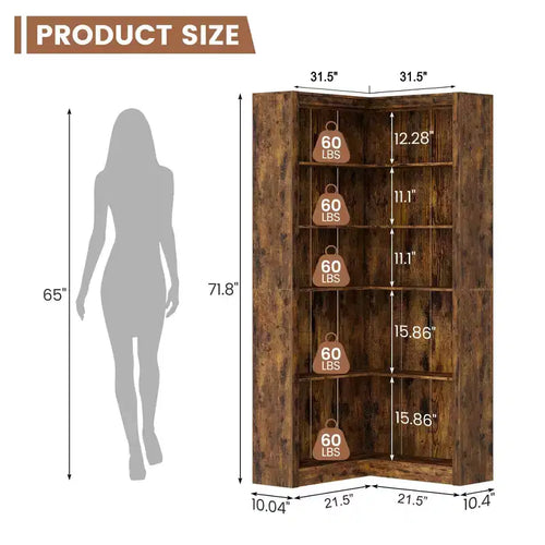 Étagère d'angle en L de 71,8 po avec kit anti-basculement, meuble de rangement haut pour salon et bureau à domicile