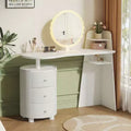 JVNOXK Dressing Table with 3-Color LED Round Mirror & 360 Rotatable 3-Tier Cylinder Cabinet, Light Luxury Vanity for Bedroom, Easy Assembly