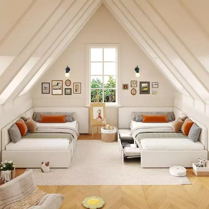 Lit de repos double avec 2 tiroirs de rangement, cadre de lit d'angle avec tête de lit et barrières de lit étendues, pour bureau à domicile